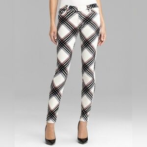 7 For All Mankind Plaid Velvet Pants White Base with Red/Blue/Black Sz 26